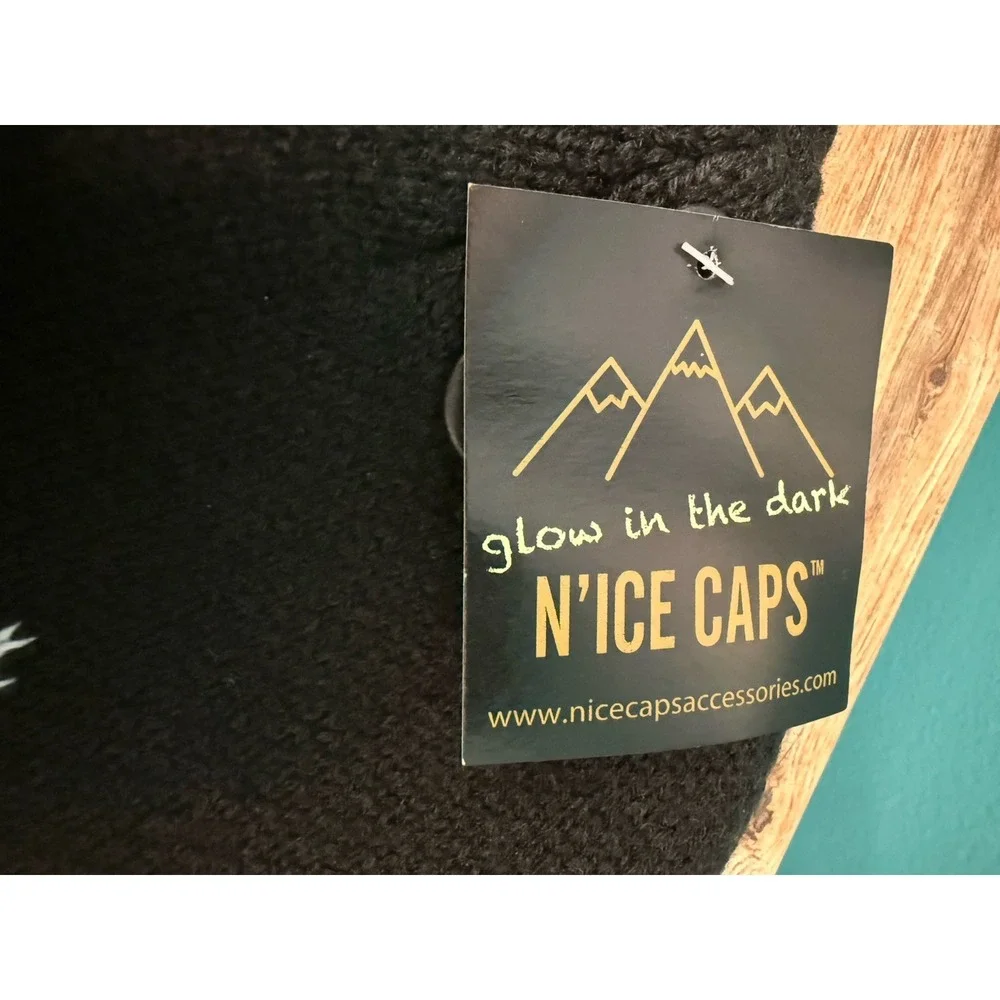 N'ICE CAPS Kids Glow in‎ the Dark Knitted Hat With Ear Flaps Trapper Boys Black